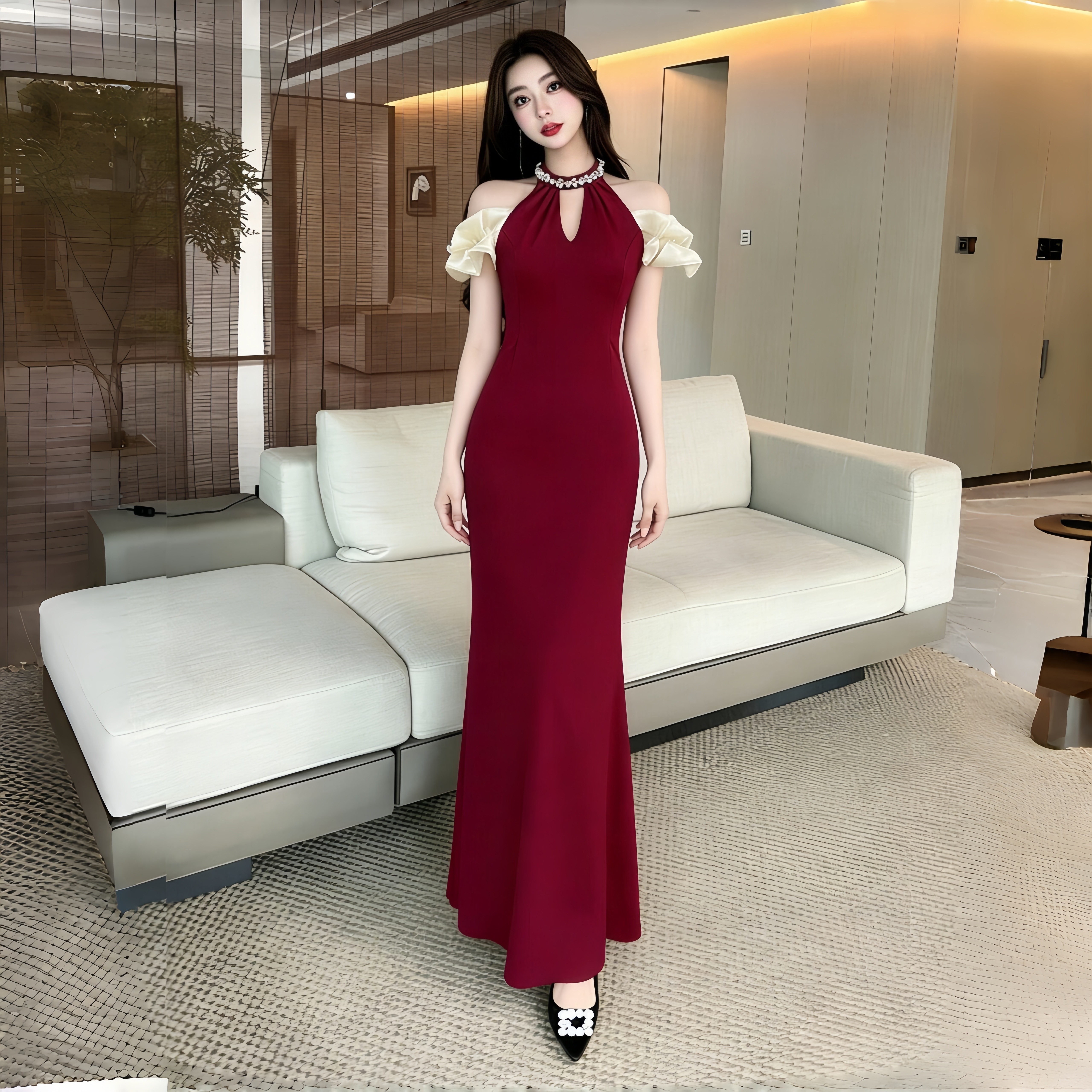 法式绝美性感挂脖红色鱼尾礼服长裙女御姐风新款收腰修身型连衣裙,女装/女士精品,连衣裙,淘宝优惠券,粉丝福利购,淘宝优惠卷