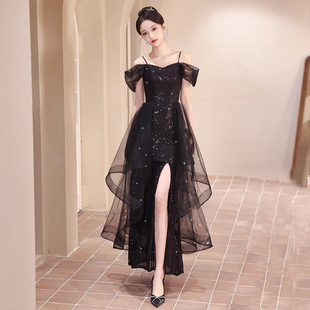 成人礼晚礼服高级感生日蓬蓬裙学生艺考毕业黑色显瘦连衣裙主持人