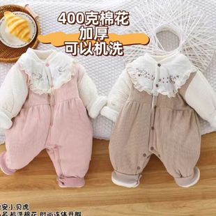 400克棉花加厚婴儿连体衣冬季 哈衣外出包屁服 超萌女宝宝衣服韩版
