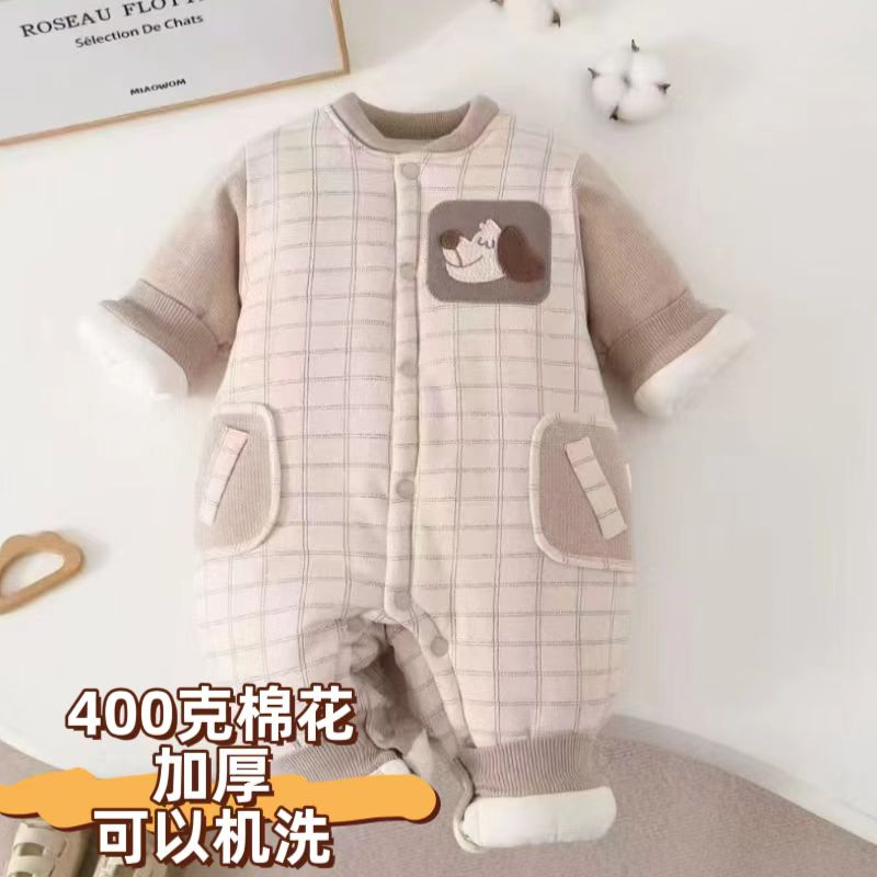 400克棉花婴儿加厚连体衣男宝宝衣服棉衣外出棉服哈衣保暖冬装