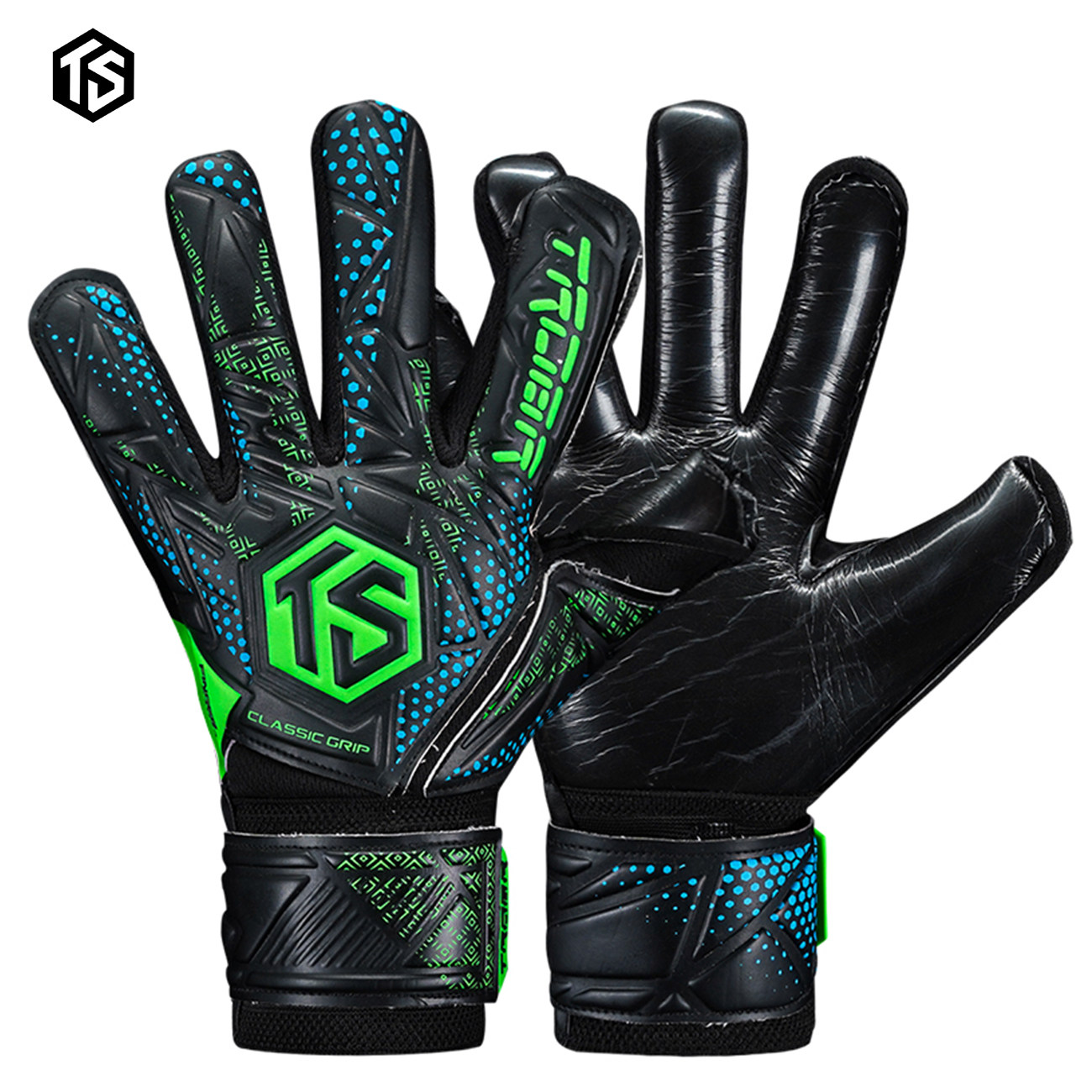 大火足球拓佰TROBR可拆卸4护指黑绿色专业人草训练守门员门将手套