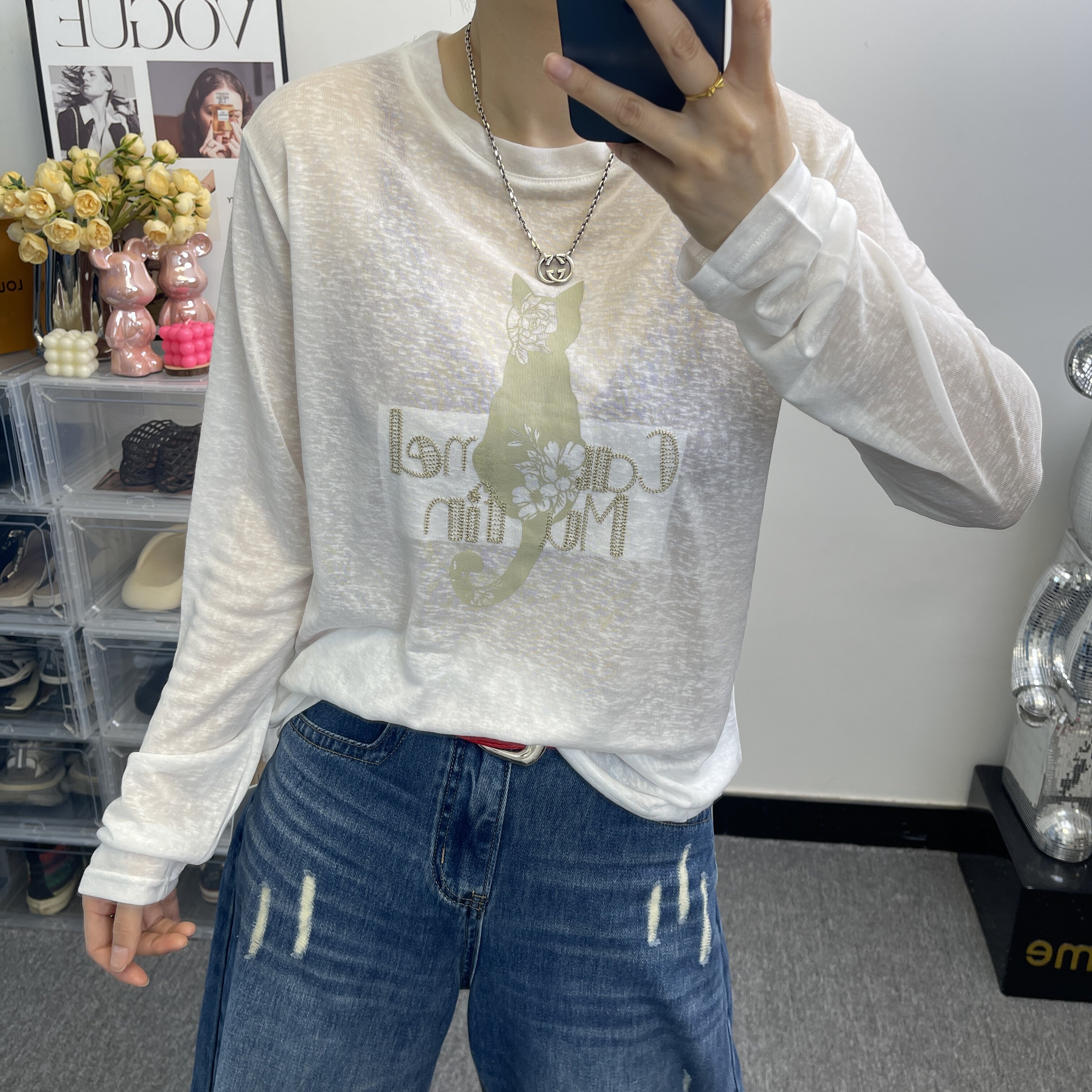 慵懒风猫咪长袖防晒衣女薄款显瘦