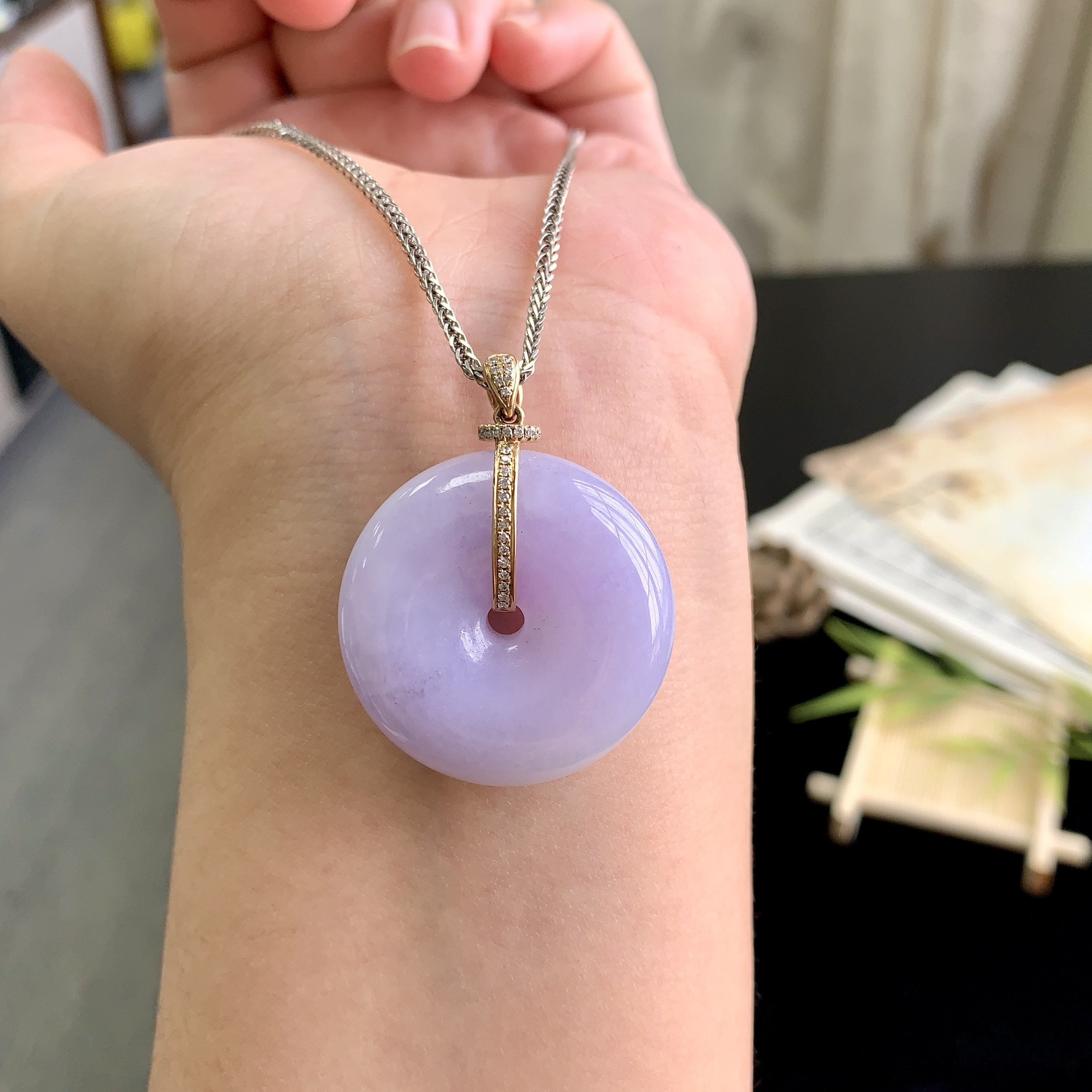 泗隆珠宝-天然A货翡翠平安扣吊坠 缅甸玉石18k紫罗兰平安扣女款