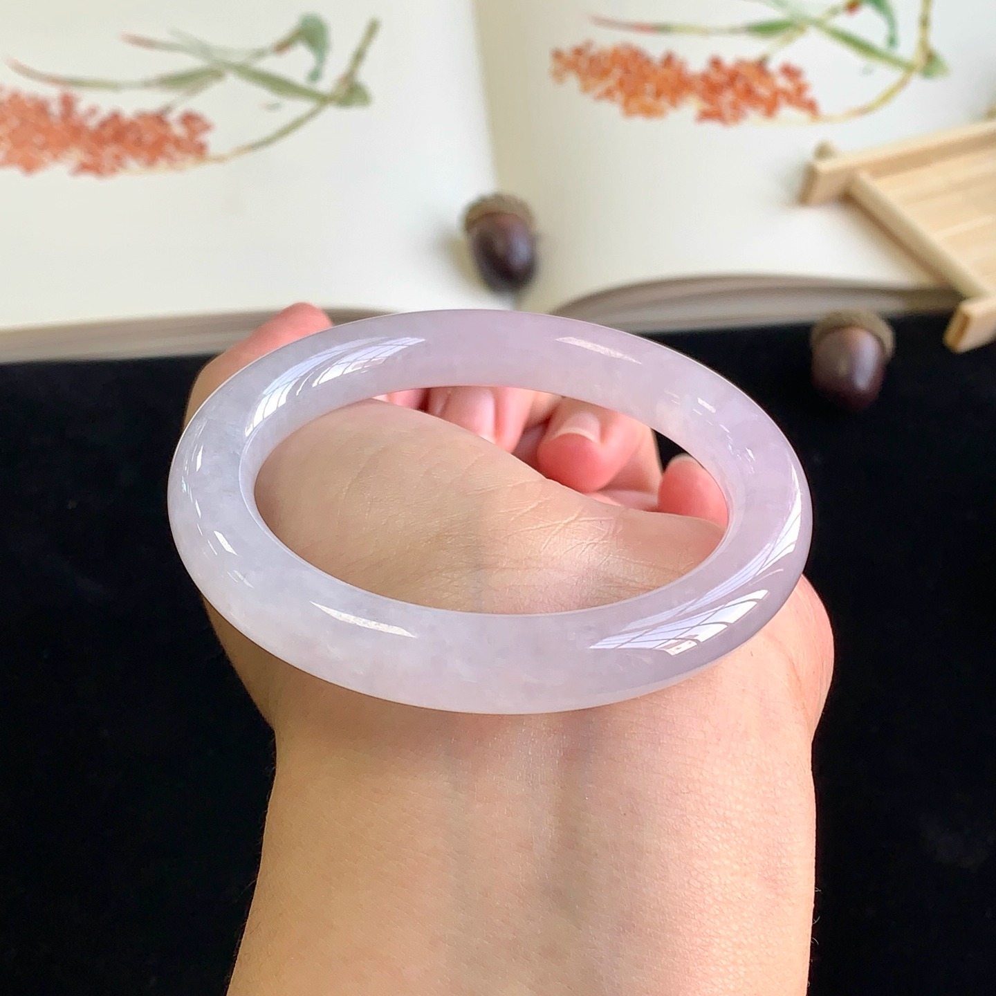 泗隆珠宝-缅甸天然A货翡翠手镯玉器镯子 冰粉紫圆条手镯55圈口