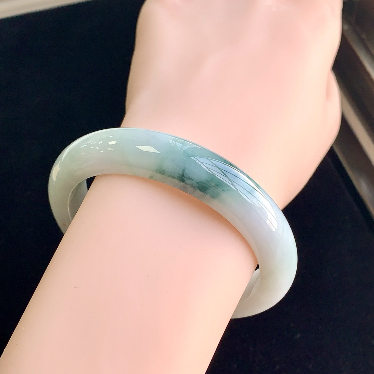 泗隆珠宝-缅甸天然A货翡翠手镯玉石玉器镯子 飘花手镯56圈口