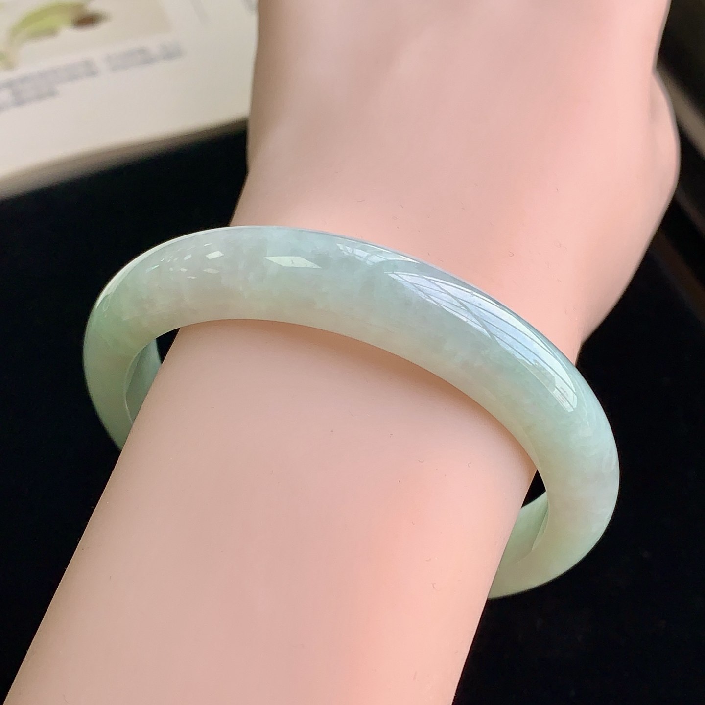 泗隆珠宝-缅甸天然A货翡翠手镯玉石玉器镯子 果绿手镯57圈口