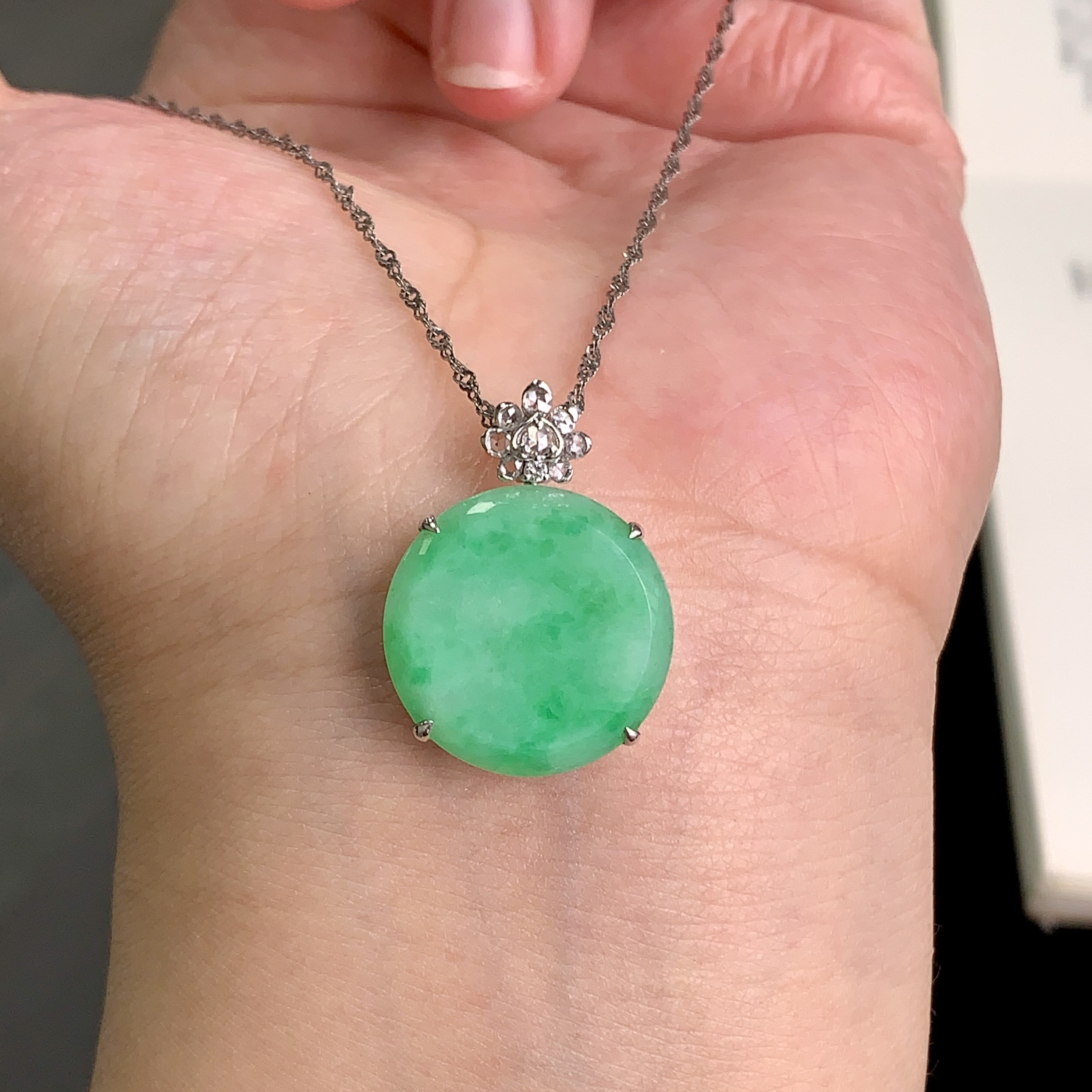 泗隆珠宝-天然A货翡翠无事牌吊坠 缅甸玉石18K满绿圆牌挂件