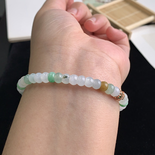 手饰 三彩手串5.9mm缅甸玉石女款 泗隆珠宝 天然A货翡翠圆珠手串