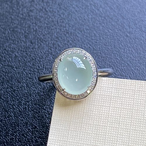 泗隆珠宝-天然A货翡翠蛋面戒指 缅甸玉石18K晴水翡翠戒指女款