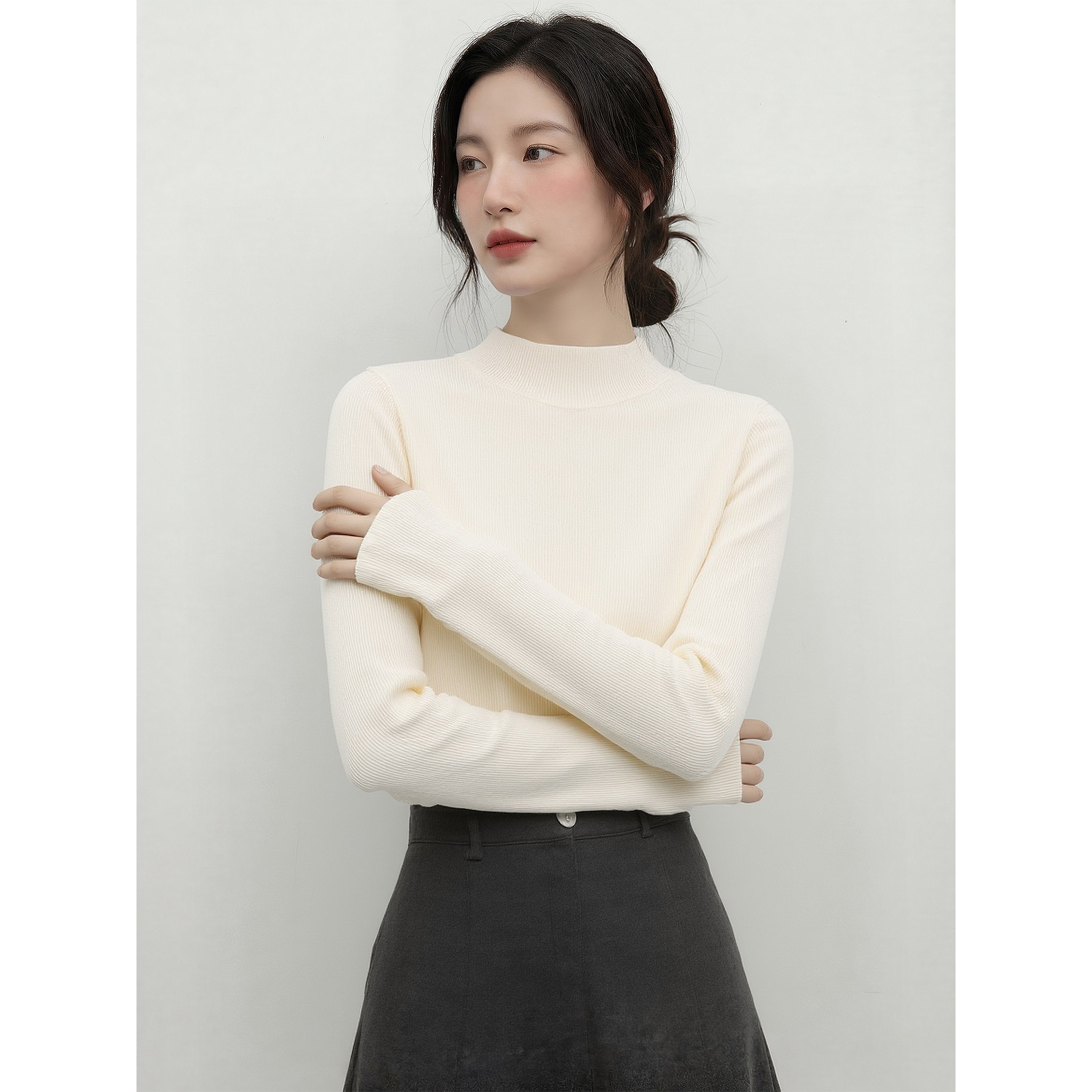 简约优雅风半高领纯色套头针织衫女修身显瘦长袖内搭打底衫,女装/女士精品,毛针织衫,淘宝优惠券,粉丝福利购,淘宝优惠卷