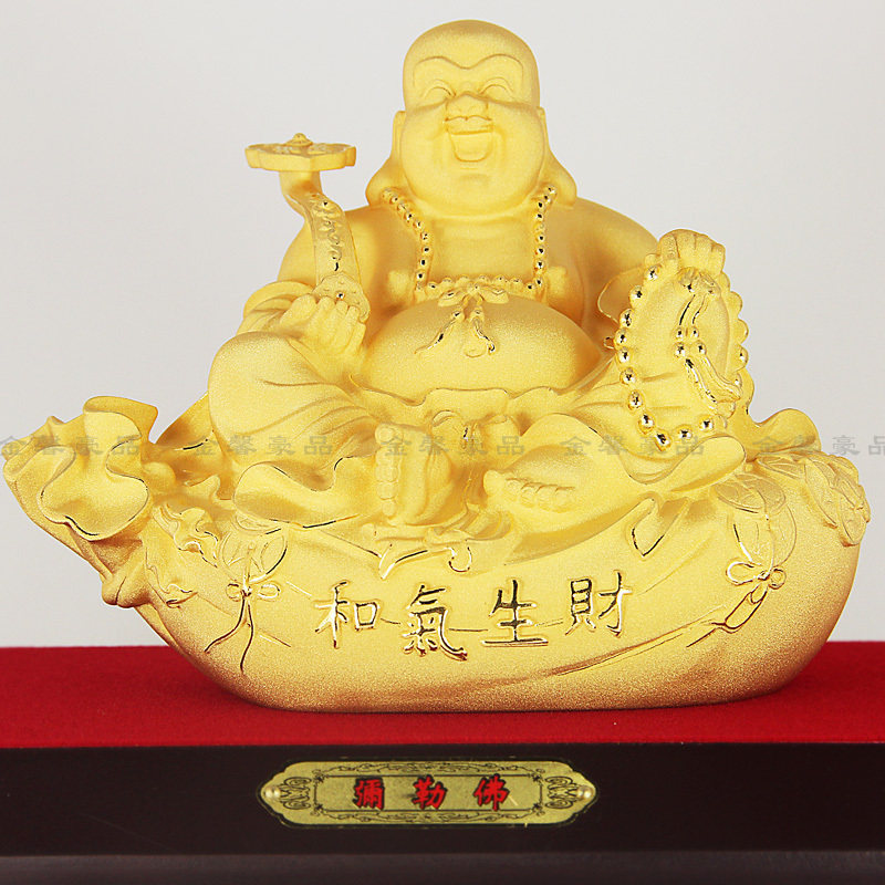黄金礼品绒沙金创意工艺品弥勒佛摆件金佛像装饰品办公商务礼品
