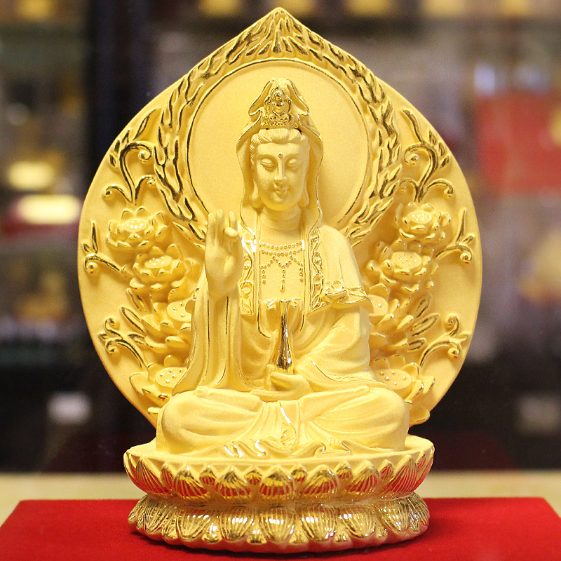 绒沙金摆件观音菩萨佛像创意家居装饰工艺品摆设商务贺礼公司礼品