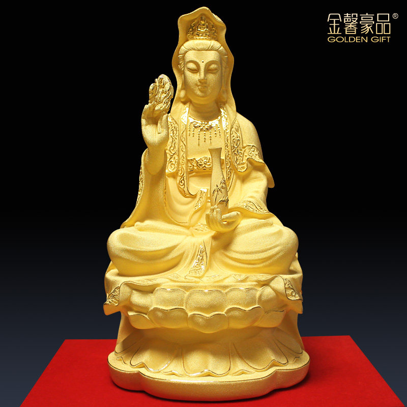 观音开运纳福居家吉祥物绒沙金
