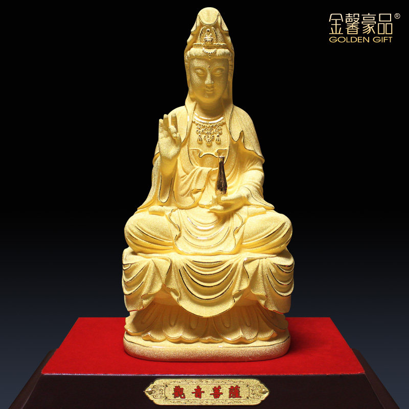 绒沙金八寸观音摆件娑婆三圣大号观音菩萨佛像创意家居装饰工艺品