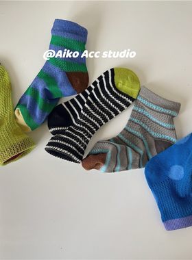 男童袜子春夏季薄款儿童韩版波点条纹网眼袜男孩宝宝夏天透气短袜