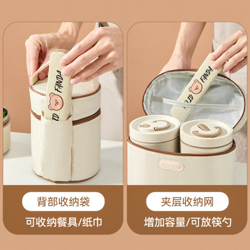 米棕色汤碗保温袋随身便携式饭盒包手提防水防污便当包保冷冰包