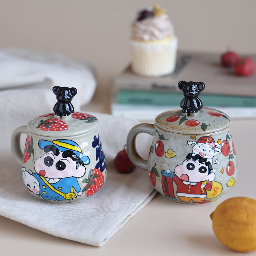 景德镇手绘高温釉下彩老陶泥带矿点团花咖啡杯马克杯茶水杯小清新