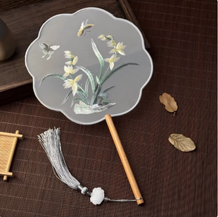 中式苏绣双面绣刺绣团扇古风汉服道具舞蹈旗袍专用扇古典工艺扇子