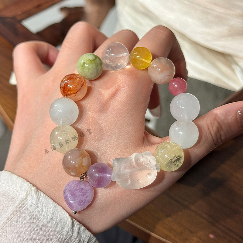 天然水晶多宝手链女原创设计款黄水晶薰衣草紫糖果色彩虹手串