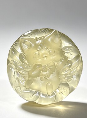 精工款小高货天然黄水晶圆牌天使狐吊坠黄水晶萌狐天使之翼九尾狐