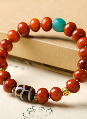 2026上新橘红皮骨头苹果珠手链原创文玩富甲天珠手串节日礼物单圈