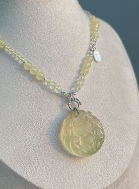 天然黄水晶九尾狐吊坠圆形公主狐项链批发黄晶蝴蝶结九尾狐挂坠