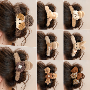 可爱毛绒抓夹大号发量大2025新款 高端发夹女后脑勺盘头发夹子头饰