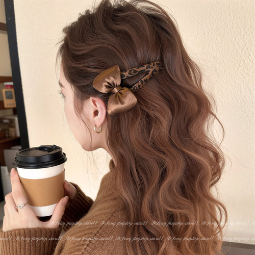 丝绒蝴蝶结豹纹发夹女边夹