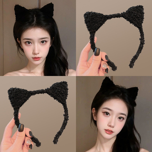 不勒头压发发卡头饰 头箍2025新款 可爱毛绒猫耳朵洗脸发箍女款 冬季
