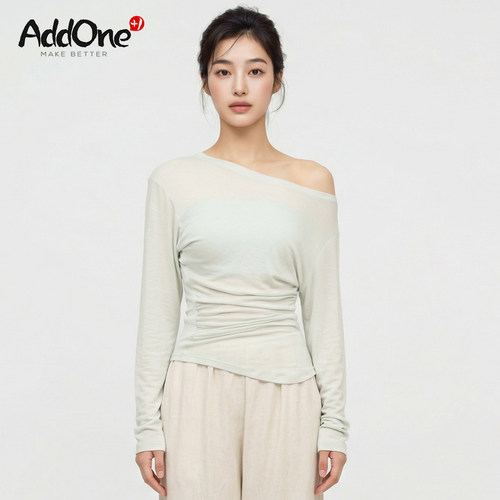 AddOne+1 瑜伽时尚外搭斜肩长袖瑜伽罩衫