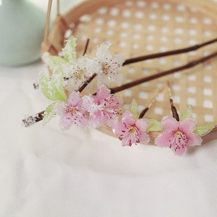 【柳絮风轻】桃花雪竹枝簪子钗原创设计手工汉服配饰古风旗袍盘发