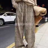 欧货时髦裤 豹纹卫裤 子潮Q 冬季 高腰抽绳束脚长裤 休闲裤 女2025新款
