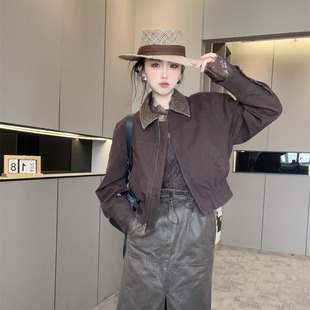 潮 2020新款 女士外套编织翻领拉链长袖 夹克短款 宽松上衣欧洲站秋季