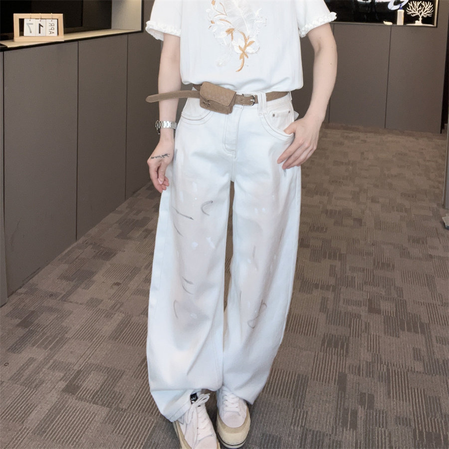 做旧脏脏弯刀牛仔裤女2026春季新款韩式宽松阔腿裤设计感显瘦长裤