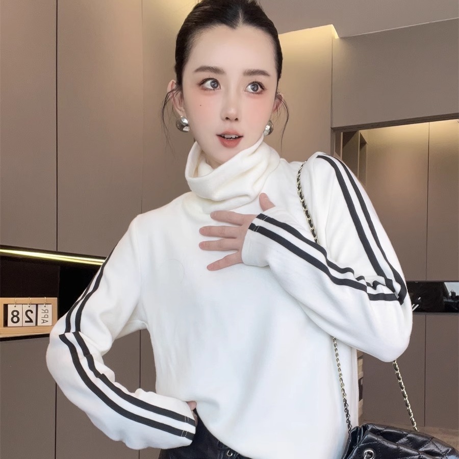 堆堆领侧条纹小衫女2025新款