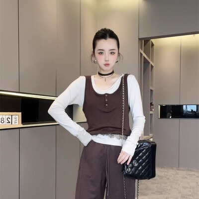假两件长袖T恤女2025新款