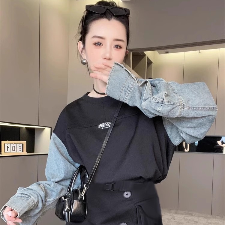 拼接牛仔卫衣女秋季新款