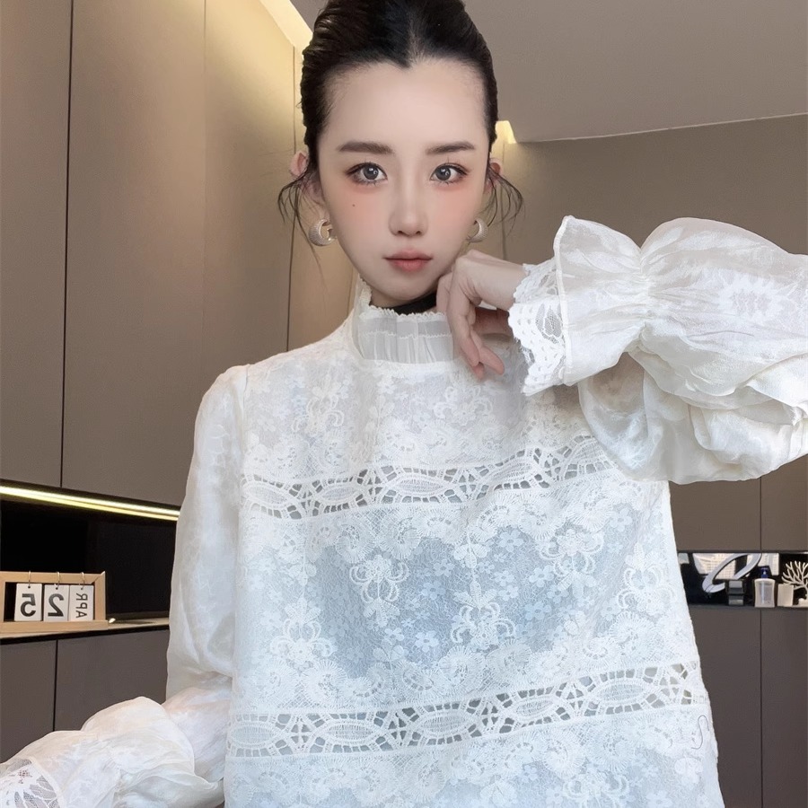 蕾丝拼接长袖衬衫女2025新款