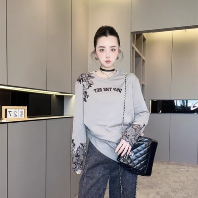 蕾丝花长袖T恤女款2025新款