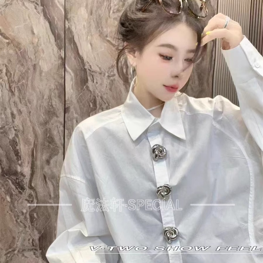 金属扣长袖衬衫女款2025新款