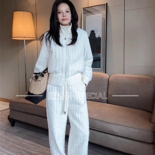 立领短款 冬季 收腰棉服外套 阔腿裤 两件套Q 夹棉套装 长裤 女2025新款