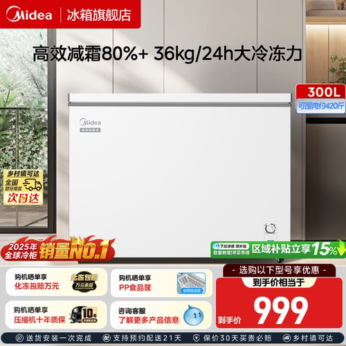 美的300L卧式商用大冰柜