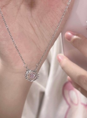 kitty镶钻镂空项链女粉钻轻奢小众设计感蝴蝶结ins独特凯蒂猫项链