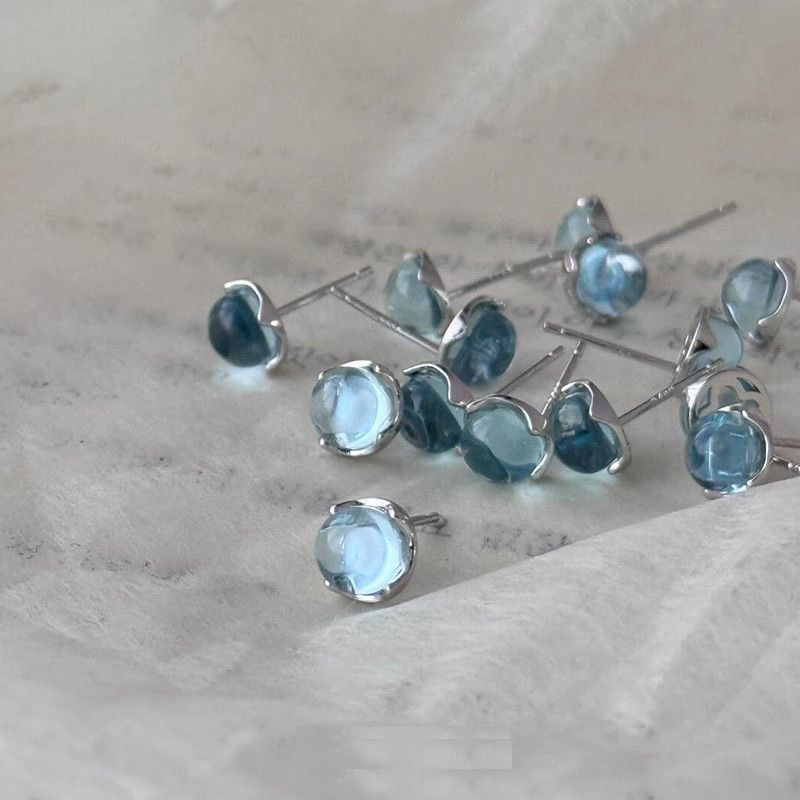 蓝色人鱼泪泡沫水晶耳钉女2025款简约气质甜美耳环小众高级感耳饰,饰品/流行首饰/时尚饰品新,耳钉,淘宝优惠券,粉丝福利购,淘宝优惠卷