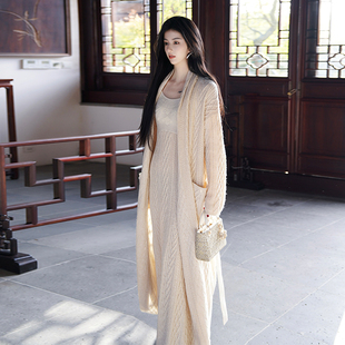 套装 澄渔高定 美利奴羊毛绞花针织吊带裙开衫 新中式 云之鹭羽