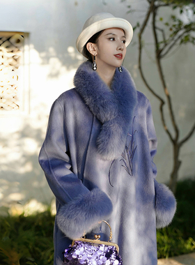 澄渔高定双面羊绒大衣女2025年新款高级感狐狸毛牛角扣新中式外套