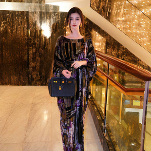 澄渔高定【金曜云翡】新中式鎏金锦绒金线烧花金钻绒显瘦连衣裙