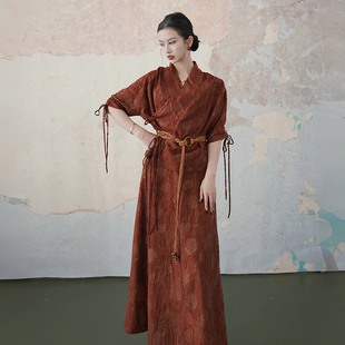 澄渔高定【沉香屑】新中式女装真丝香云纱烫金抽绳上衣半身裙套装