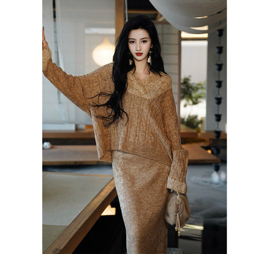 澄渔高定新中式珐琅羊驼绒套装