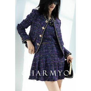 澄渔高定 2023双C狠料淑媛老钱风紫晶宫小香连衣裙外套花呢套装